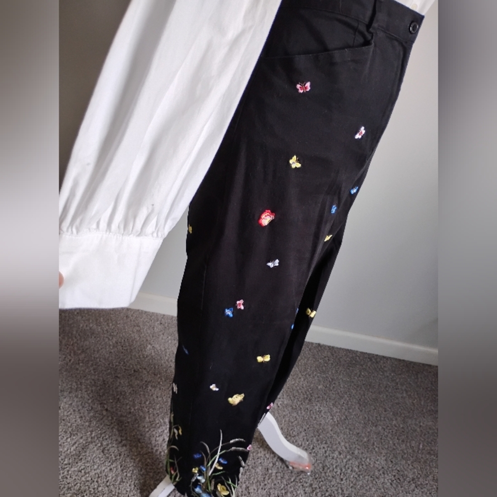 Talbots Vintage Cotton Stretch Garden Girl Embroidered Pants Butterfly Size 14 - Picture 5 of 14